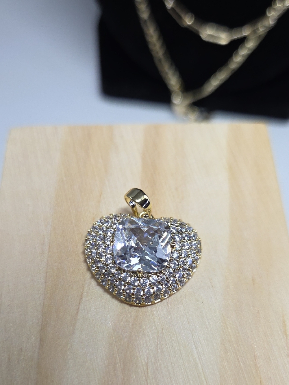 Gold Heart Crystal Pendant Necklace - Sparkling Clear Stone
